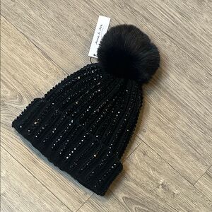 Anna & Ava Black Sequin Pom-Pom Hat